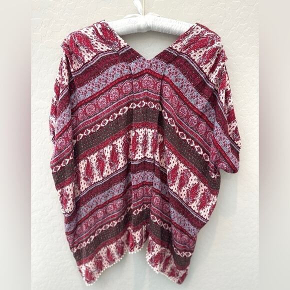 ANTHROPOLOGIE | Chelsea & Violet Boho Tunic Top Red Purple Mixed Print | Small - Picture 4 of 7
